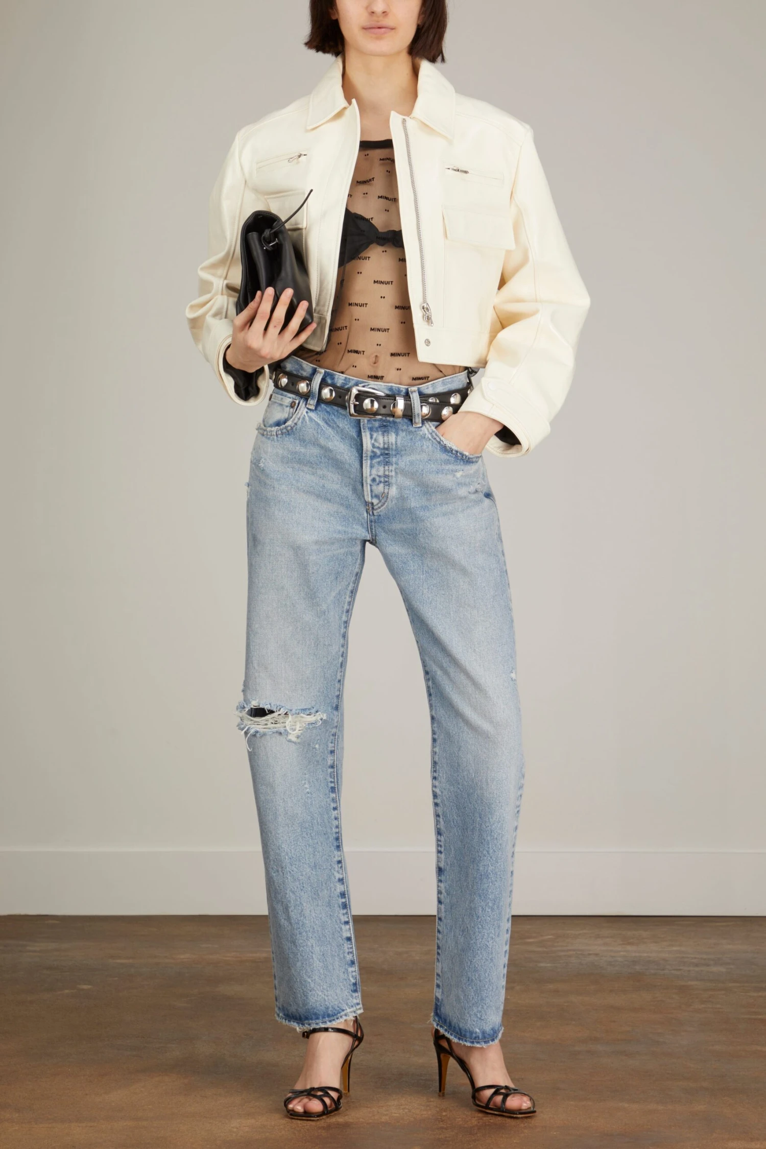 Boxy Heavy Leather Jacket In White 4 Boxy Heavy Leather Jacket In White - Image 2