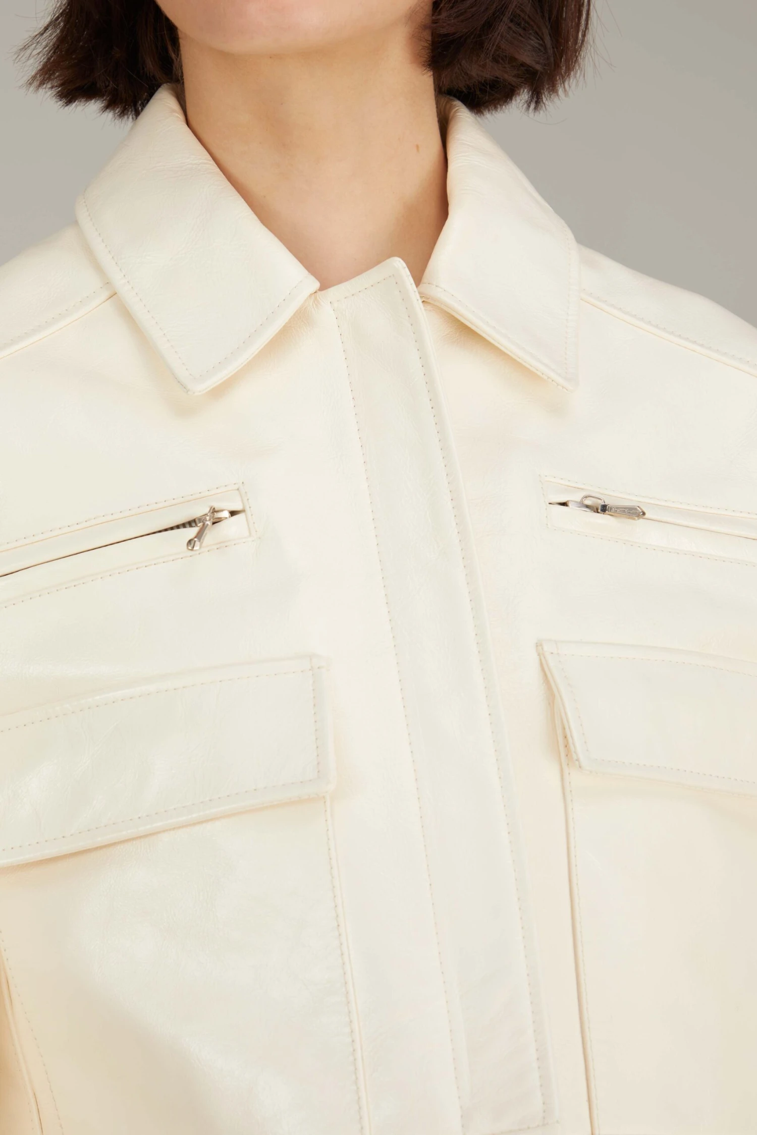 Boxy Heavy Leather Jacket In White 7 Boxy Heavy Leather Jacket In White - Image 5