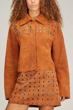 Nova Eyelet Suede Jacket In Tobacco -All Seasons Style minuit nova eyelet suede jacket in tobacco 2