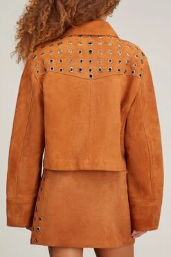 Nova Eyelet Suede Jacket In Tobacco -All Seasons Style minuit nova eyelet suede jacket in tobacco 3