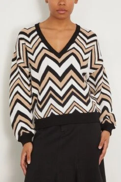 Missoni V-Neck Sweater In Zigzag Beige/White/Black 8 Missoni V-Neck Sweater In Zigzag Beige/White/Black -All Seasons Style missoni V NeckSweaterinZigzagBeigeWhiteBlack 2