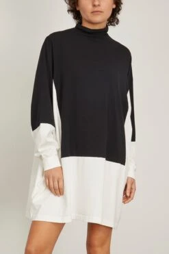 MM6 Maison Margiela Colorblock Turtleneck Dress In Black/White -All Seasons Style mm6 colorblock turtleneck dress in black white 2