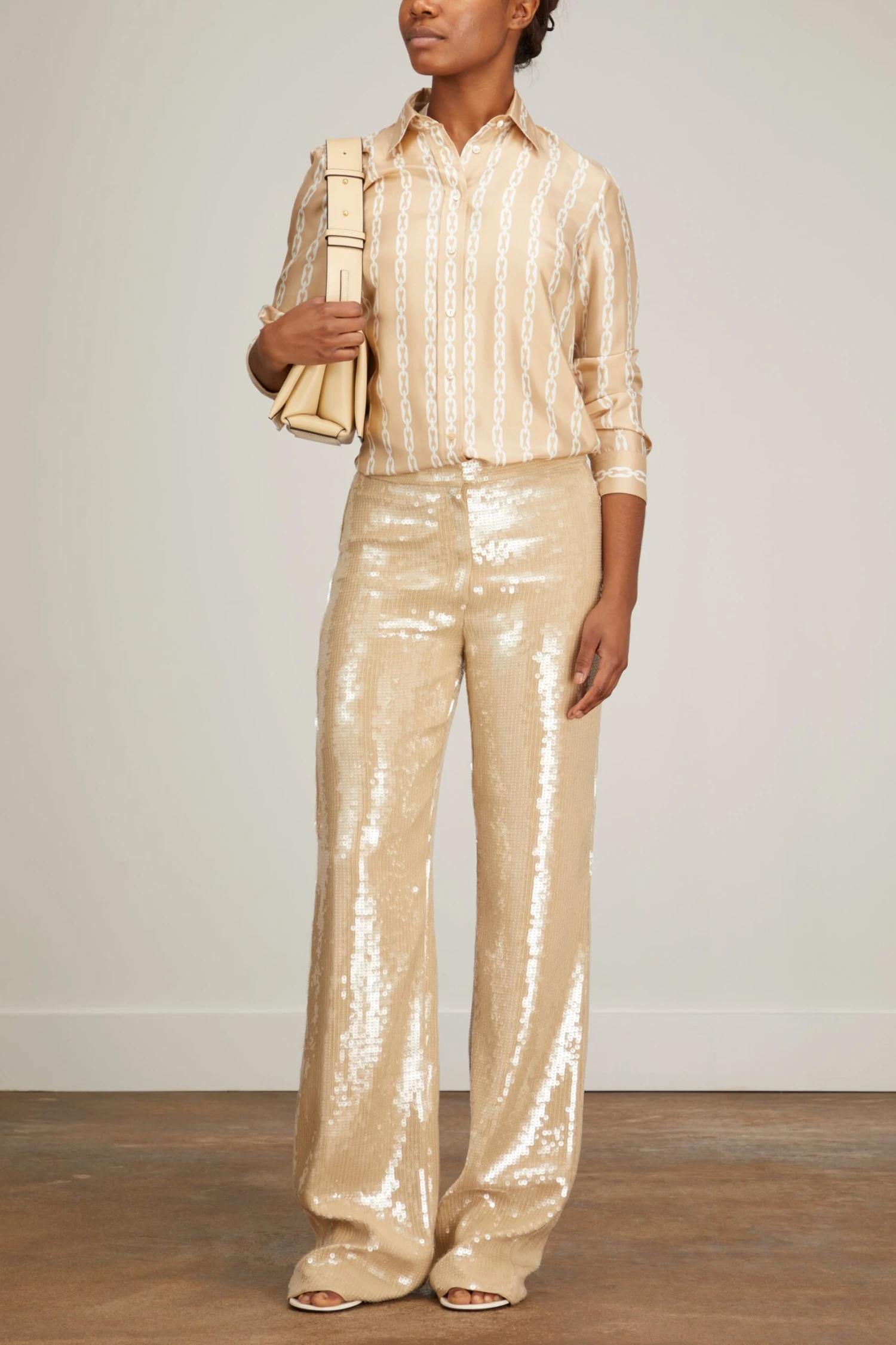 NILI LOTAN Lou Shirt In Chain Link Khaki/Ivory 4 NILI LOTAN Lou Shirt In Chain Link Khaki/Ivory - Image 2