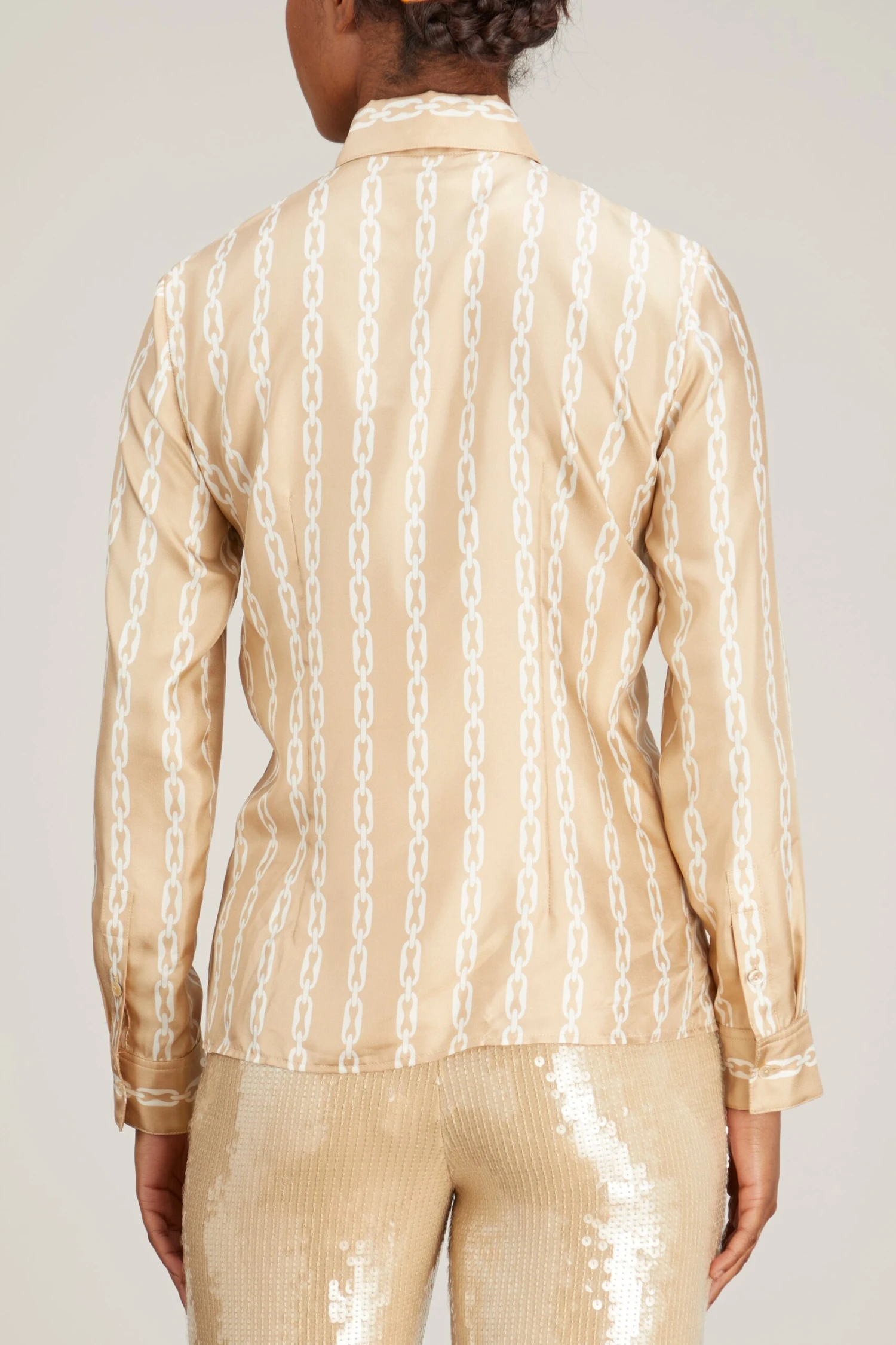 NILI LOTAN Lou Shirt In Chain Link Khaki/Ivory 6 NILI LOTAN Lou Shirt In Chain Link Khaki/Ivory - Image 4