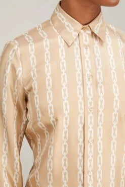 NILI LOTAN Lou Shirt In Chain Link Khaki/Ivory 11 NILI LOTAN Lou Shirt In Chain Link Khaki/Ivory -All Seasons Style nili lotan lou shirt in chain link khaki ivory 4 1