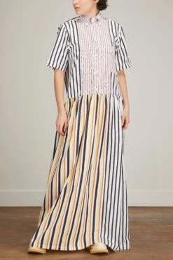 Long Dress In White Base Black Stripe -All Seasons Style planc long dress in white base black stripe 2