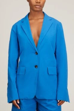 Cotton Linen Blazer In Cerulean -All Seasons Style proenza schouler cotton linen blazer in cerulean 2