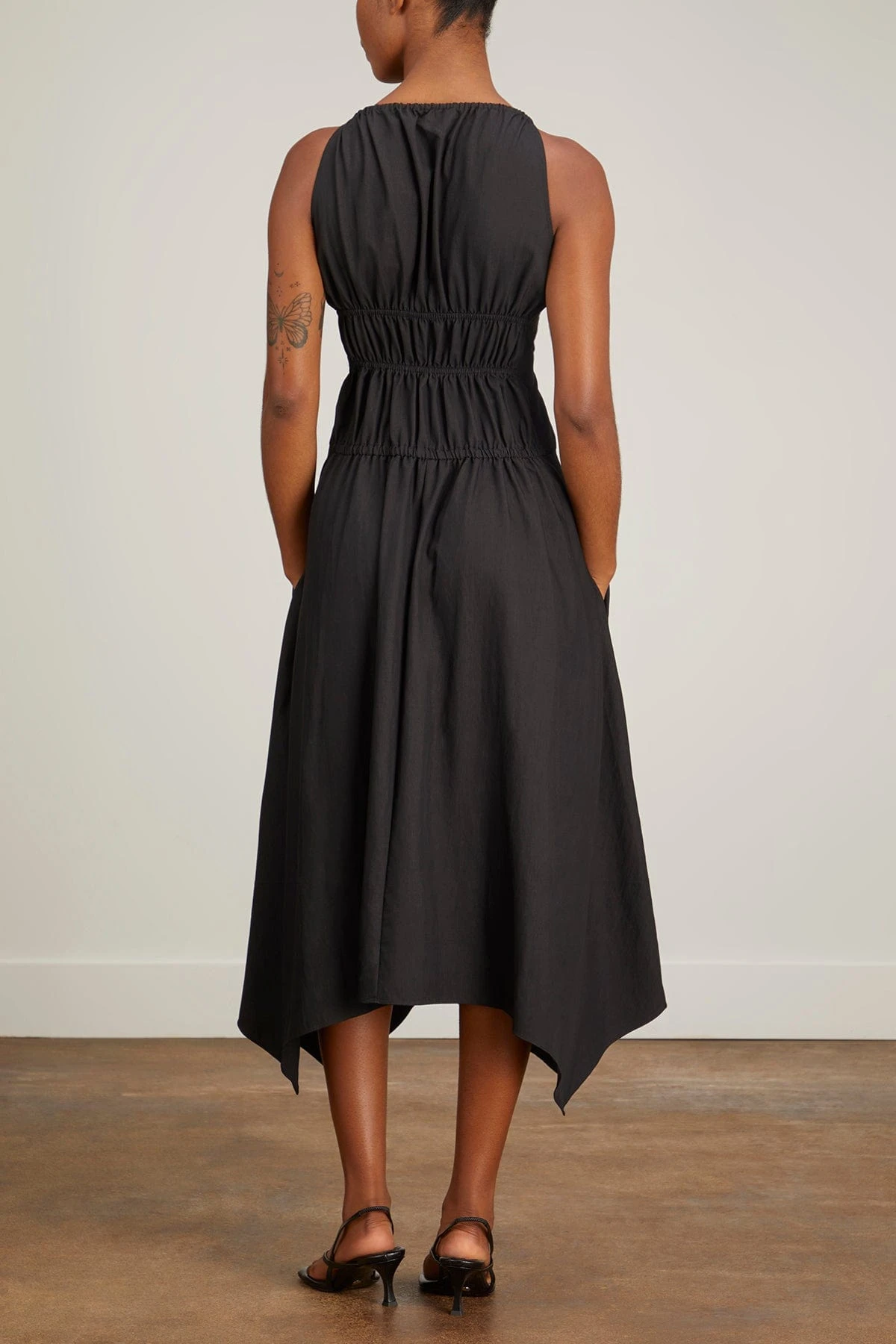 Drapey Suiting Ruched Dress In Black 6 Drapey Suiting Ruched Dress In Black - Image 4