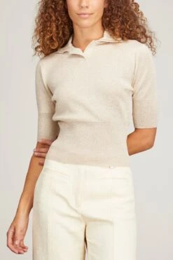 PROENZA SCHOULER Metallic Knit Polo In Champagne -All Seasons Style proenza schouler metallic knit polo in champagne 2