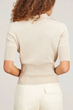 PROENZA SCHOULER Metallic Knit Polo In Champagne -All Seasons Style proenza schouler metallic knit polo in champagne 3