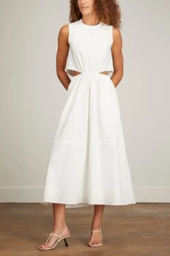 Poplin Cutout Midi Dress In Off White -All Seasons Style proenza schouler poplin cutout midi dress in off white 2