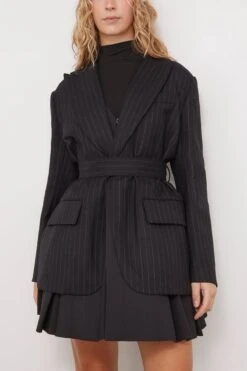 Sacai Chalk Stripe X Suiting Bonding Jacket In Black -All Seasons Style sacai ChalkStripexSuitingBondingJacketinBlack 2