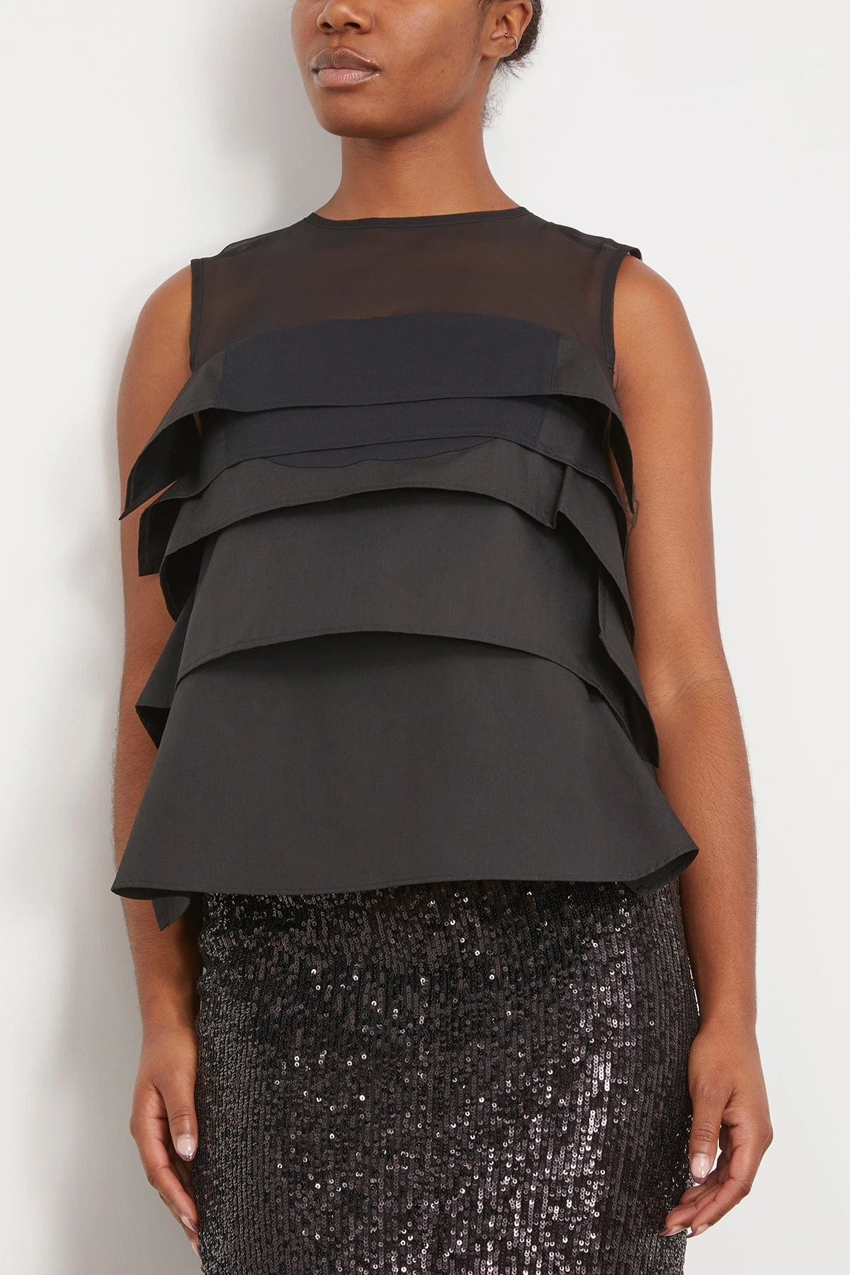 Sacai Chiffon Mix Cotton Poplin Pullover In Black 5 Sacai Chiffon Mix Cotton Poplin Pullover In Black - Image 3