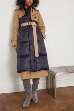 Sacai Cotton Gabardine X Padded Coat In Beige/Navy -All Seasons Style sacai CottonGabardinexPaddedCoatinBeigeNavy 2