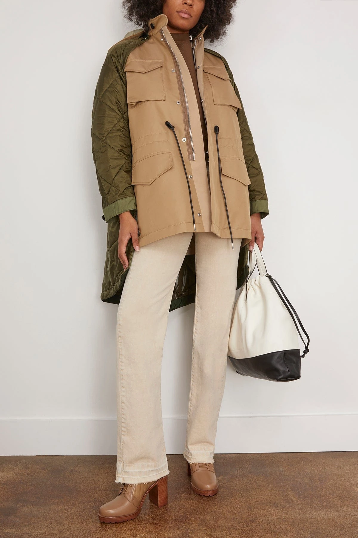 Sacai Cotton Gabardine X Quilted Coat In Beige/Khaki 4 Sacai Cotton Gabardine X Quilted Coat In Beige/Khaki - Image 2