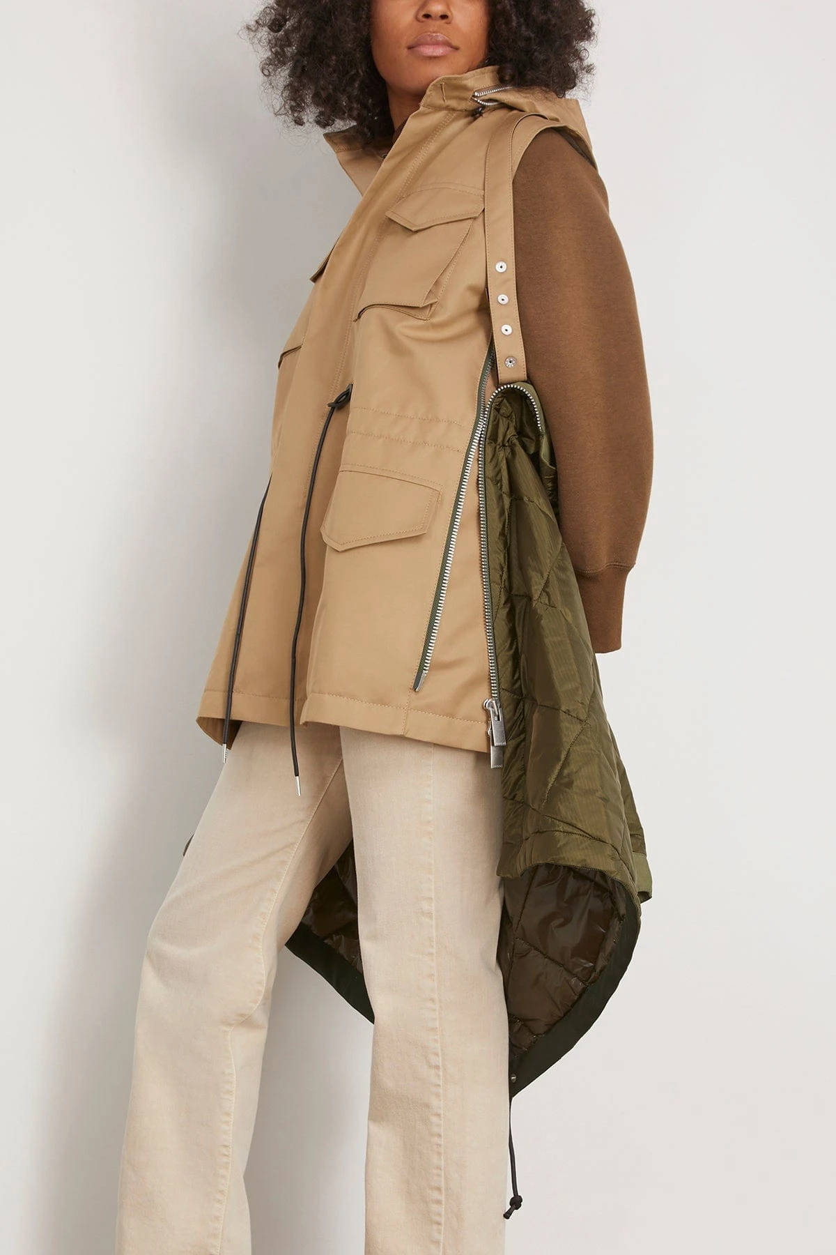 Sacai Cotton Gabardine X Quilted Coat In Beige/Khaki 6 Sacai Cotton Gabardine X Quilted Coat In Beige/Khaki - Image 4