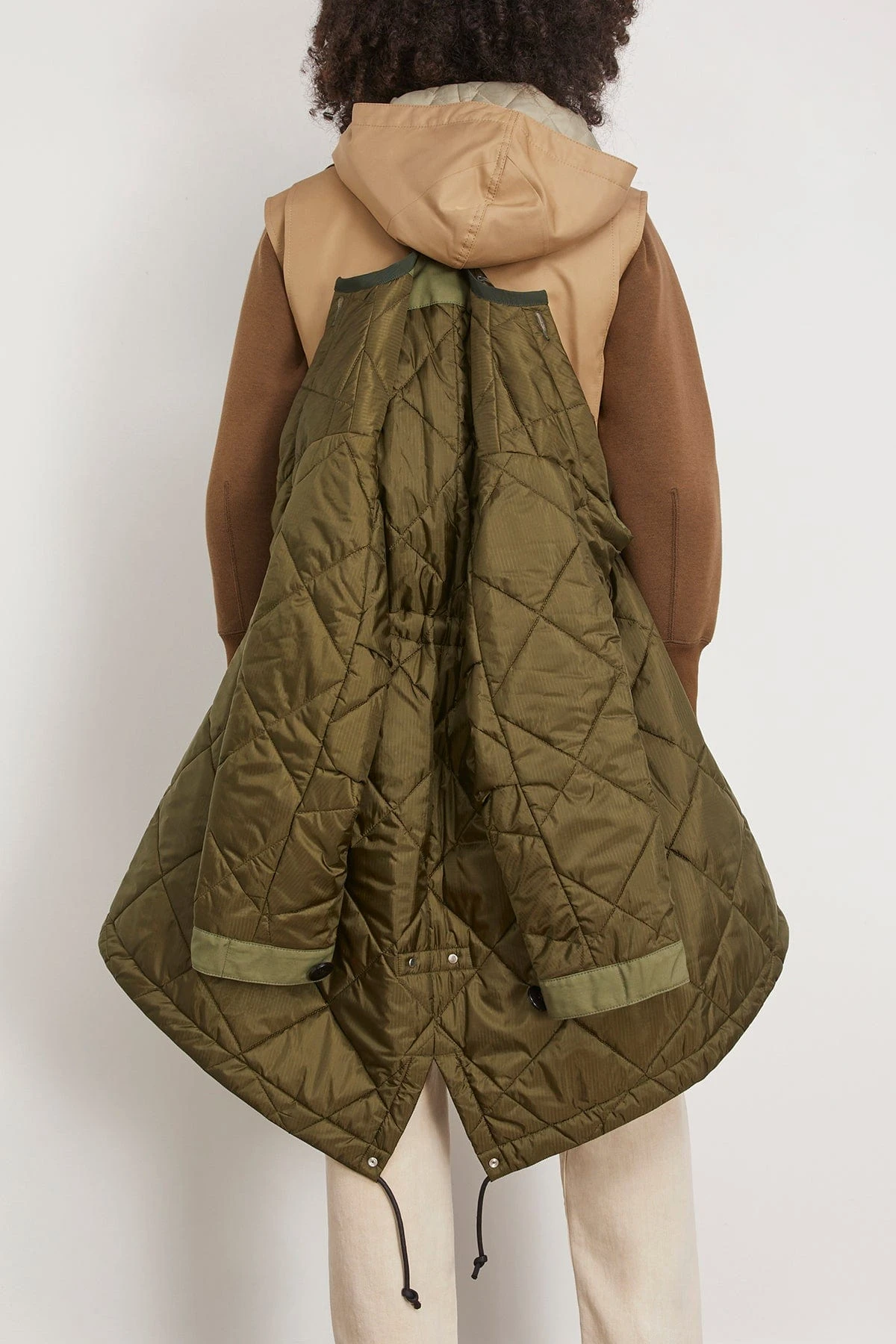 Sacai Cotton Gabardine X Quilted Coat In Beige/Khaki 7 Sacai Cotton Gabardine X Quilted Coat In Beige/Khaki - Image 5