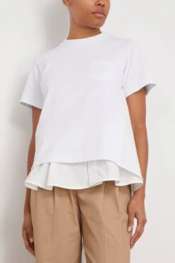 Sacai Cotton Poplin Mix Cotton Jersey T-Shirt In White 8 Sacai Cotton Poplin Mix Cotton Jersey T-Shirt In White -All Seasons Style sacai CottonPoplinMixCottonJerseyT ShirtinWhite 2