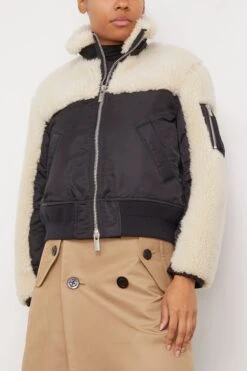 Sacai Faux Shearling X Nylon Twill Mix Blouson In Black X Ecru 8 Sacai Faux Shearling X Nylon Twill Mix Blouson In Black X Ecru -All Seasons Style sacai FauxShearlingxNylonTwillMixBlousoninBlackxEcru 2