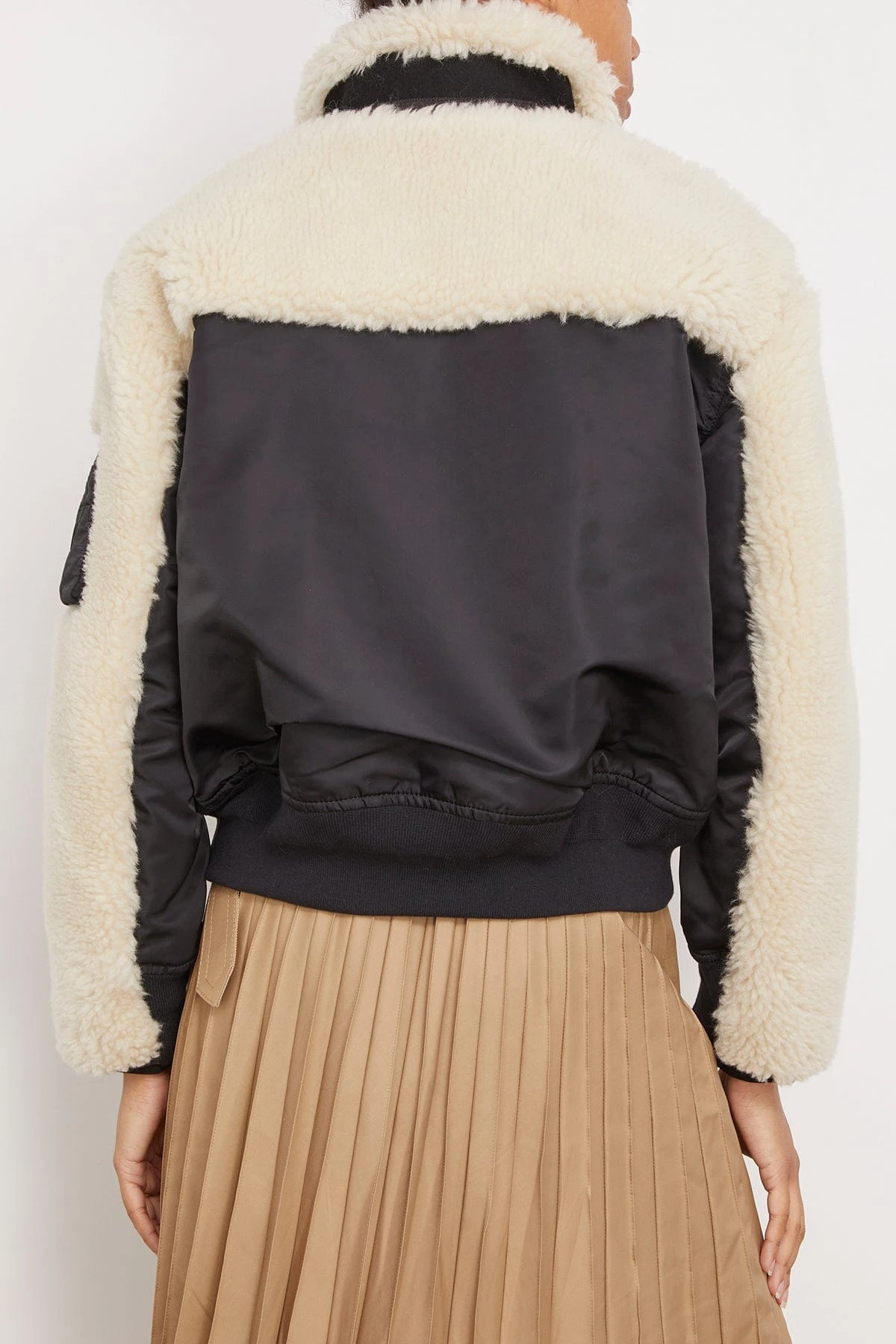 Sacai Faux Shearling X Nylon Twill Mix Blouson In Black X Ecru 6 Sacai Faux Shearling X Nylon Twill Mix Blouson In Black X Ecru - Image 4