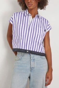 Sacai Thomas Mason / Cotton Poplin Shirt In Purple Stripe -All Seasons Style sacai ThomasMasonCottonPoplinShirtinPurpleStripe 2