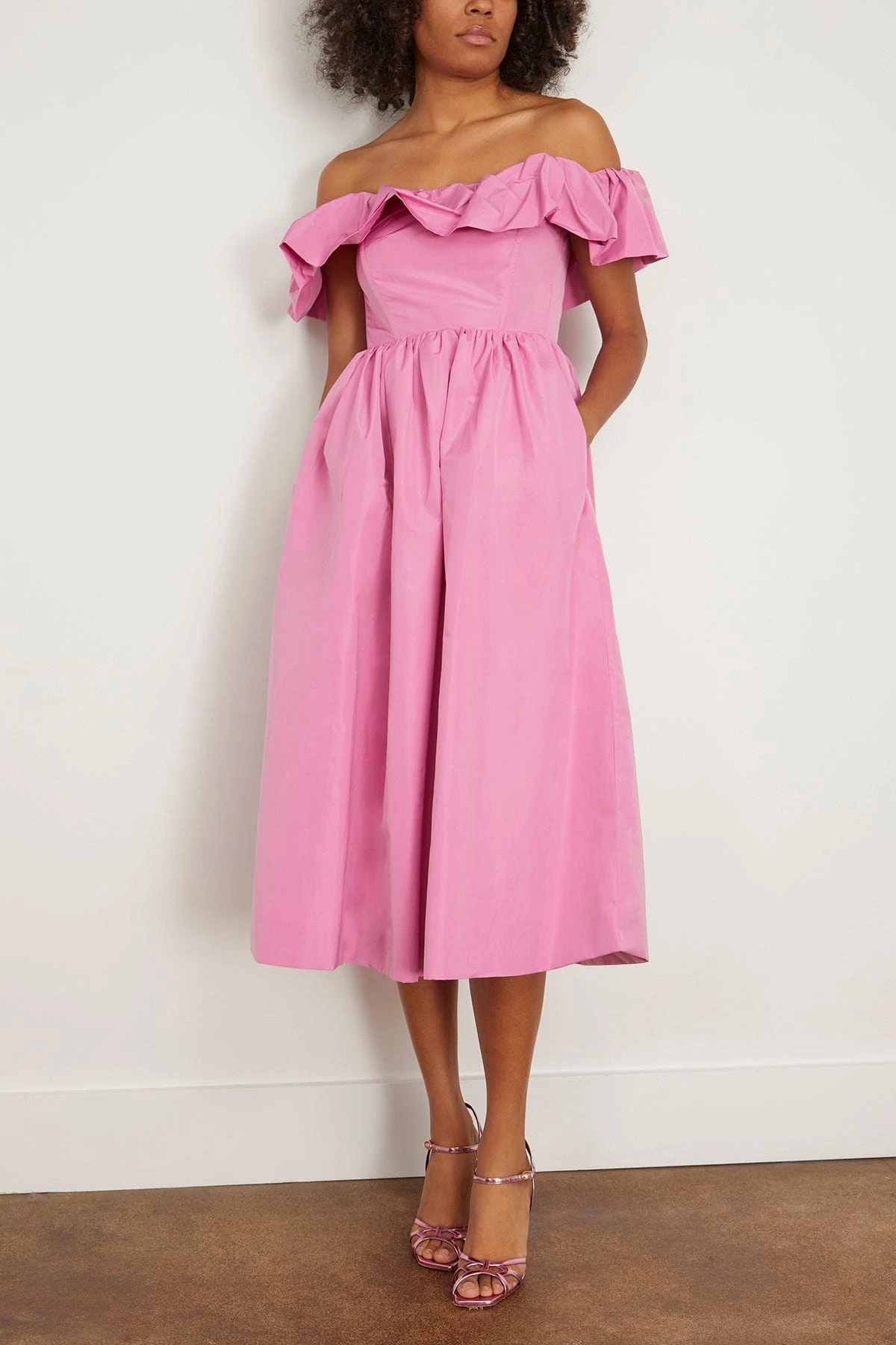 SEA Diana Taffeta Off Shoulder Dress In Pink 5 SEA Diana Taffeta Off Shoulder Dress In Pink - Image 3