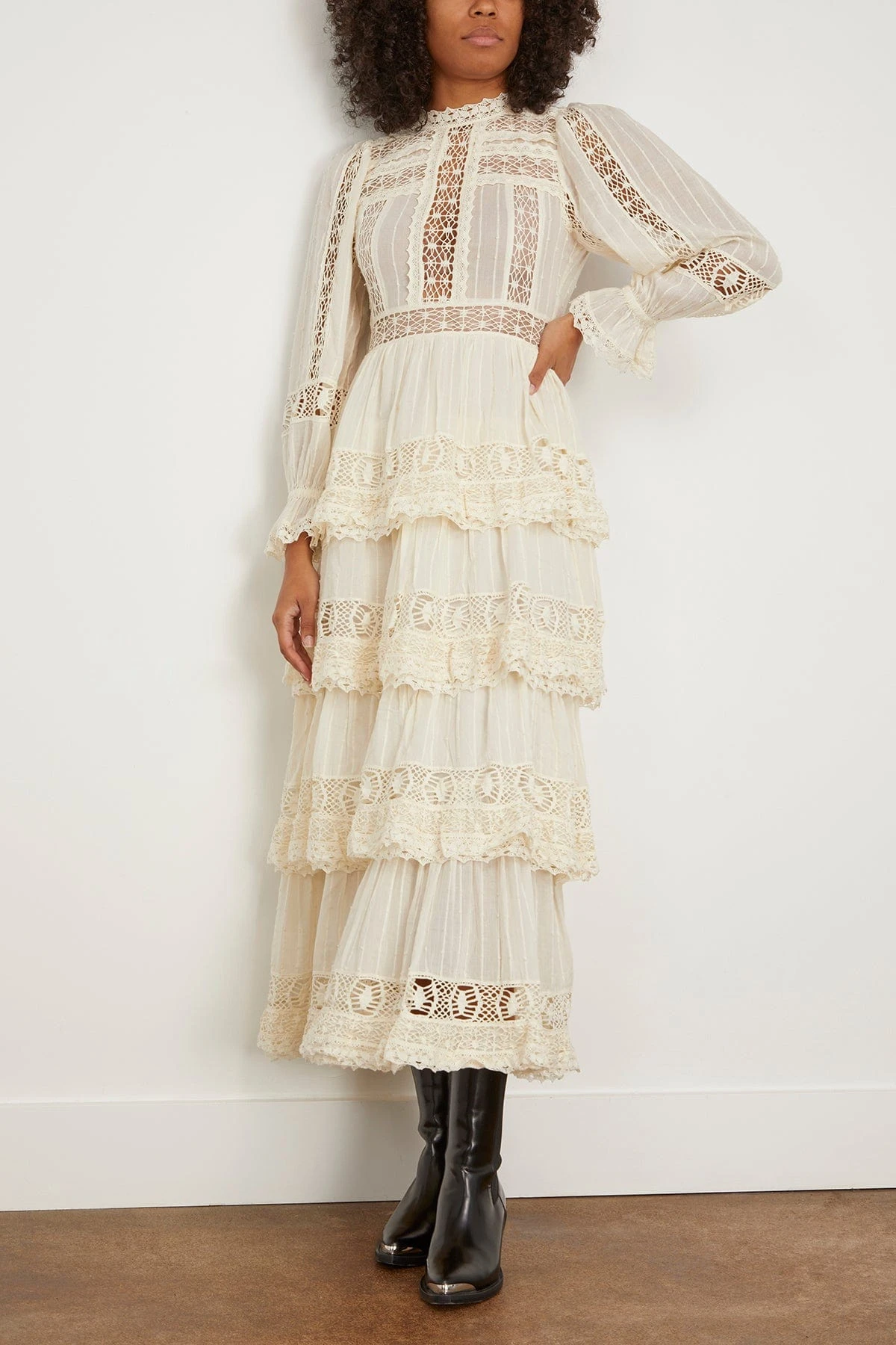 SEA Haven Cotton Dobby Long Sleeve Pintucked Dress In Cream 5 SEA Haven Cotton Dobby Long Sleeve Pintucked Dress In Cream - Image 3