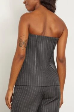 Billie Tailored Bustier Top In Grey Pinstripe -All Seasons Style simkhai BillieTailoredBustierTopinGreyPinstripe 3