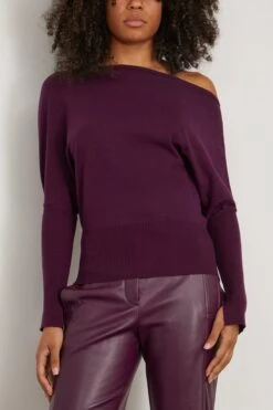Lavina Draped Off Shoulder Sweater In Plum -All Seasons Style simkhai LavinaDrapedOffShoulderSweaterinPlum 2
