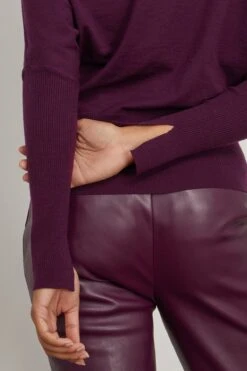 Lavina Draped Off Shoulder Sweater In Plum -All Seasons Style simkhai LavinaDrapedOffShoulderSweaterinPlum 4