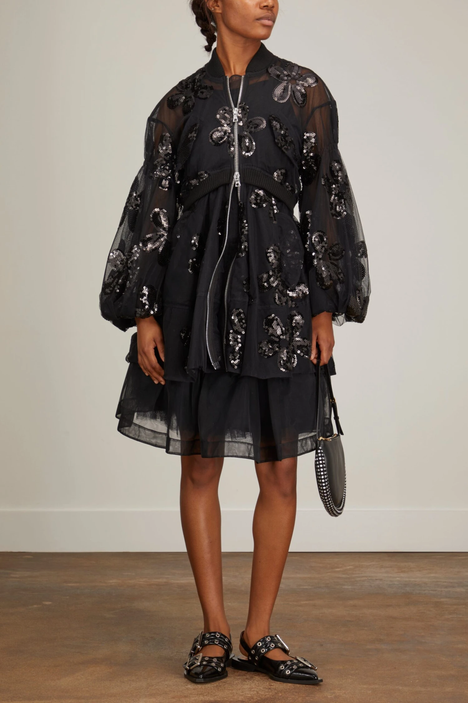 Simone Rocha Long Puff Sleeve Zip-Up Bomber Coat In Black 4 Simone Rocha Long Puff Sleeve Zip-Up Bomber Coat In Black - Image 2