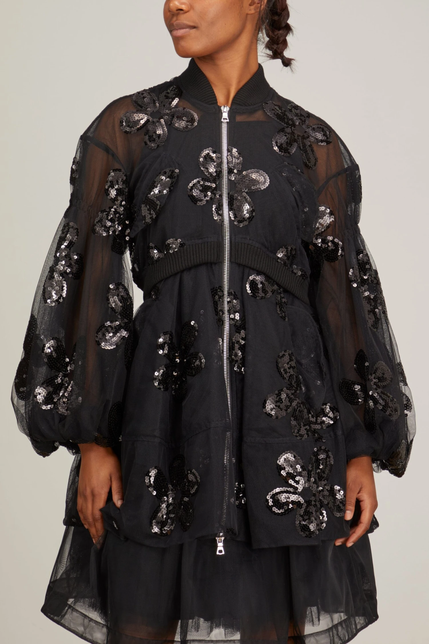 Simone Rocha Long Puff Sleeve Zip-Up Bomber Coat In Black 5 Simone Rocha Long Puff Sleeve Zip-Up Bomber Coat In Black - Image 3