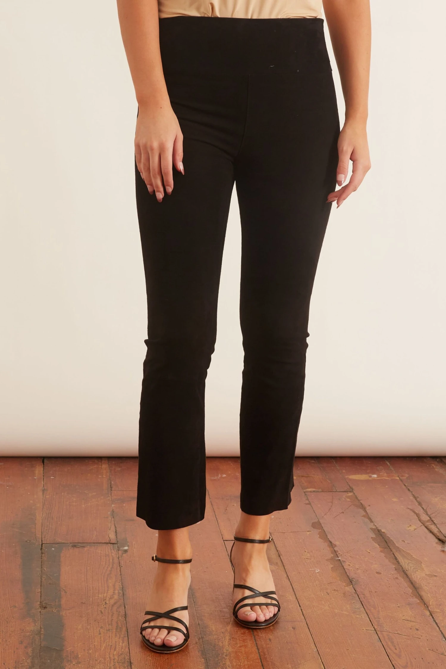 High Waist Crop Flare Legging In Black Suede 5 High Waist Crop Flare Legging In Black Suede - Image 3