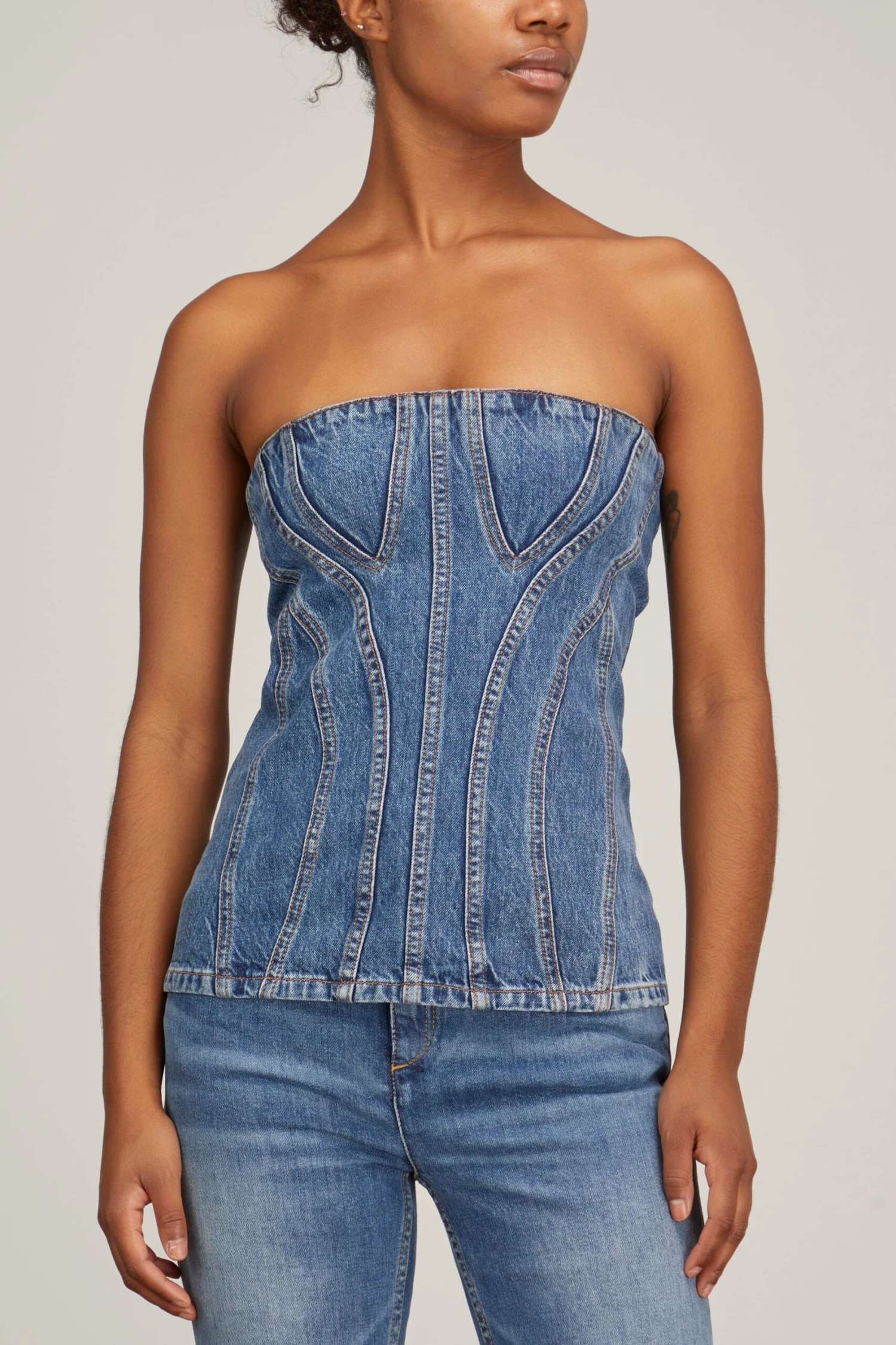STELLA MCCARTNEY Vintage Denim Strapless Top In Mid Blue 5 STELLA MCCARTNEY Vintage Denim Strapless Top In Mid Blue - Image 3