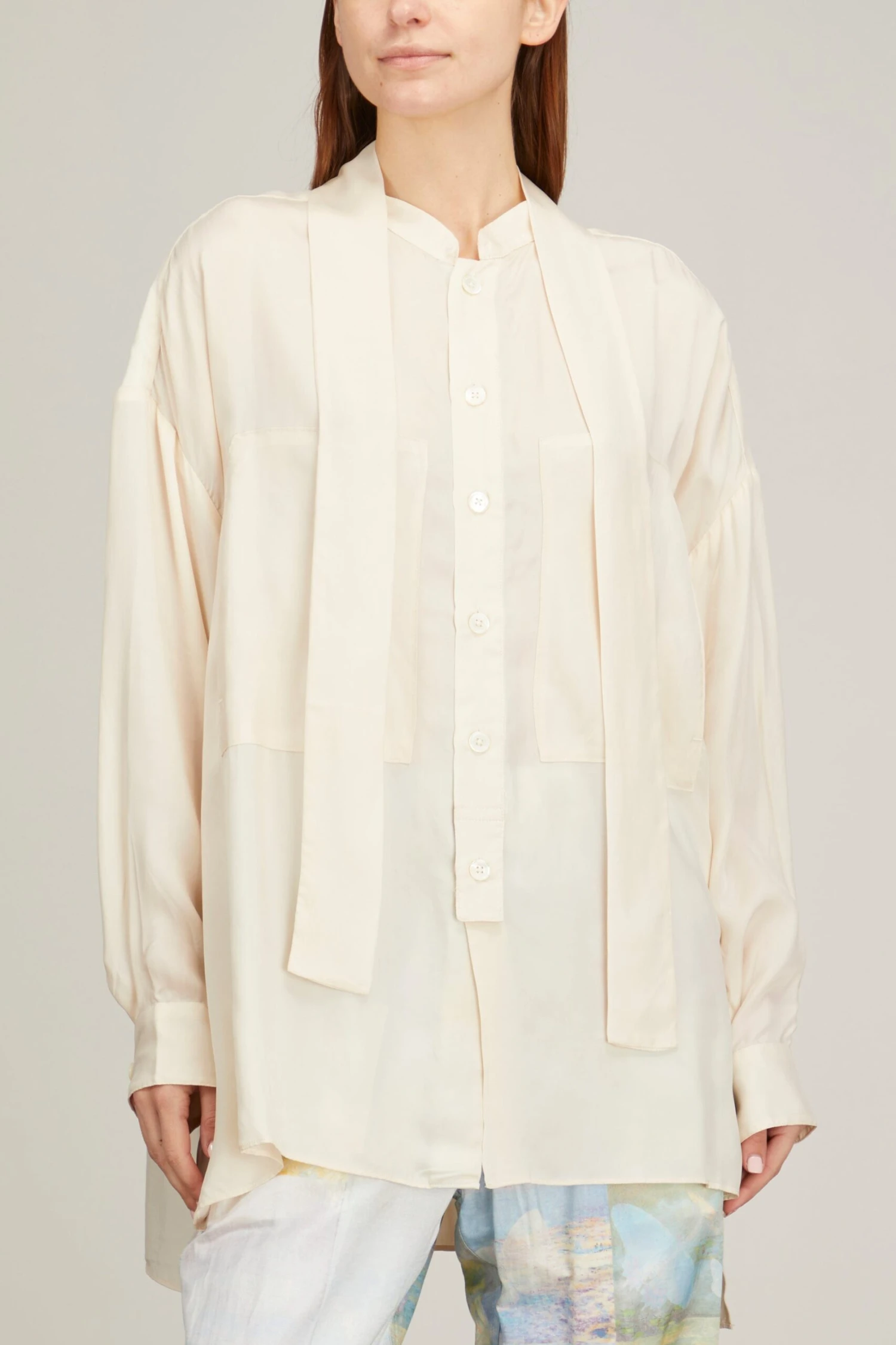 No Collar Workshirt In Cream 5 No Collar Workshirt In Cream - Image 3