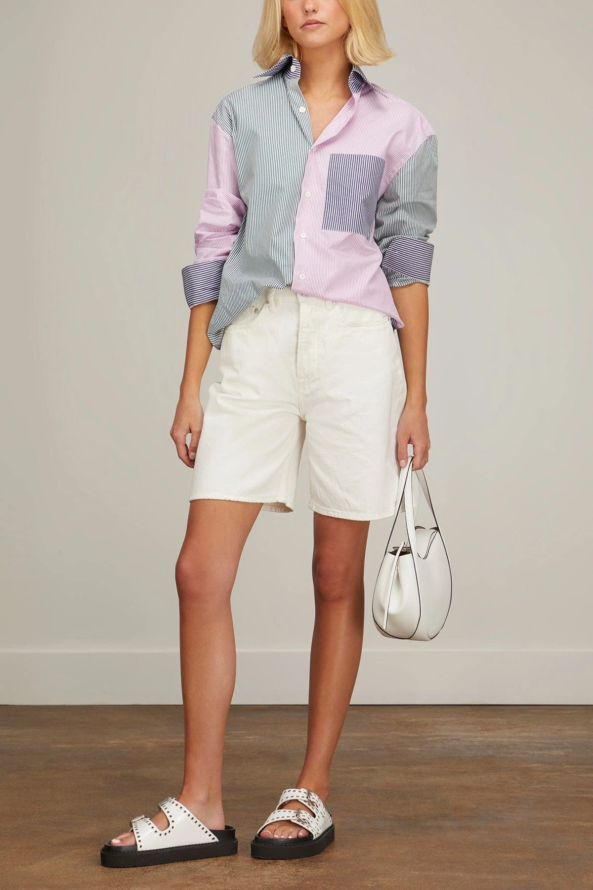 Classic Button Up Patchwork Top In Multi Stripe 4 Classic Button Up Patchwork Top In Multi Stripe - Image 2