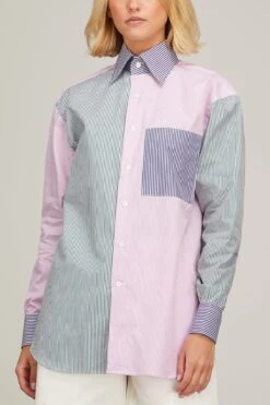 Classic Button Up Patchwork Top In Multi Stripe 8 Classic Button Up Patchwork Top In Multi Stripe -All Seasons Style woera classic button up patchwork top in multi stripe 2