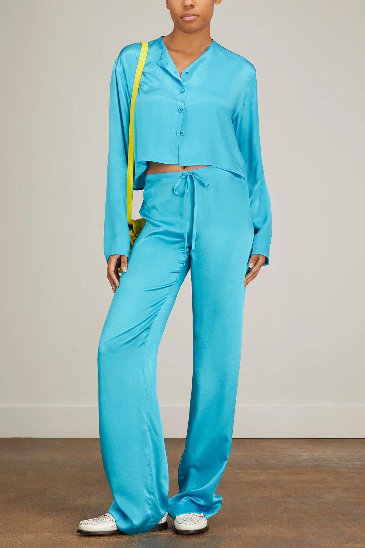 Crop Button Up Front Top In Aqua Silk 4 Crop Button Up Front Top In Aqua Silk - Image 2