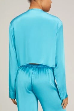 Crop Button Up Front Top In Aqua Silk 9 Crop Button Up Front Top In Aqua Silk -All Seasons Style woera crop button up front top in aqua silk 3