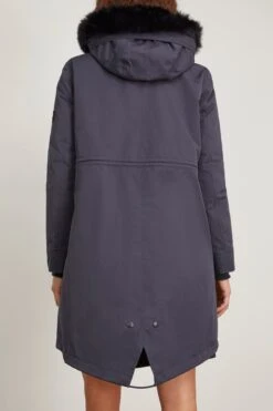 Cotton Parka Coat With Rabbit/Fox Trim In Ink -All Seasons Style yvessalomon CottonParkaCoatwithRabbitFoxTriminInk 3