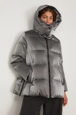 Irise Down Coat With Lamb Trim In Basalte -All Seasons Style yvessalomon IriseDownCoatwithLambTriminBasalte 4