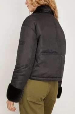 Nylon Bomber Jacket With Mink Trim In Noir 9 Nylon Bomber Jacket With Mink Trim In Noir -All Seasons Style yvessalomon NylonBomberJacketwithMinkTriminNoir 3
