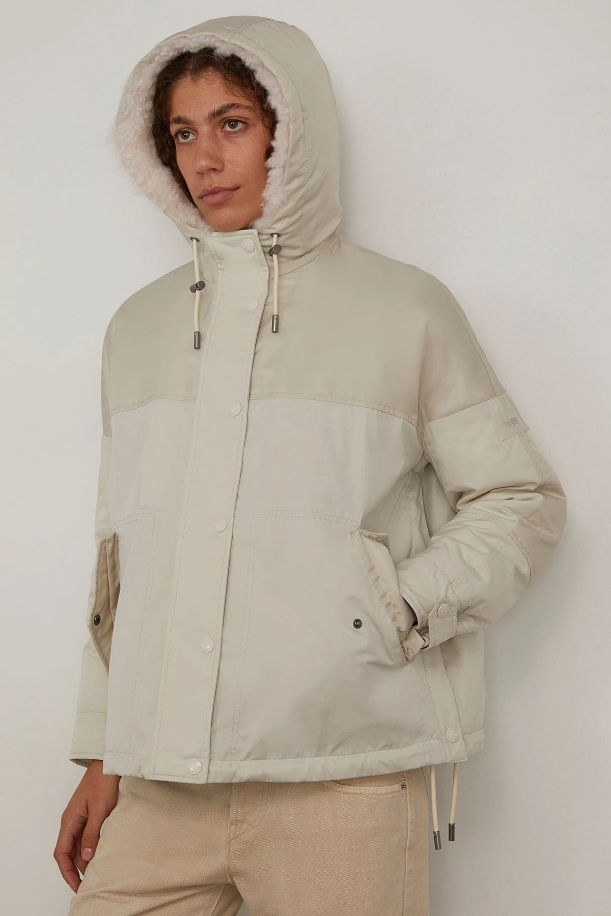 Parka Mix Coat With Lamb Trim In Fog 7 Parka Mix Coat With Lamb Trim In Fog - Image 5