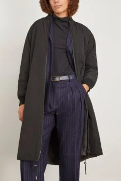 Reversible Technical Coat With Mink Trim In Noir/Basalte -All Seasons Style yvessalomon ReversibleTechnicalCoatwithMinkTriminNoirBasalte 4